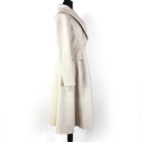 Anthropologie Evaline Textured Coat Natural Oatmeal Shawl Collar A Line Midi 0 - Picture 3 of 8